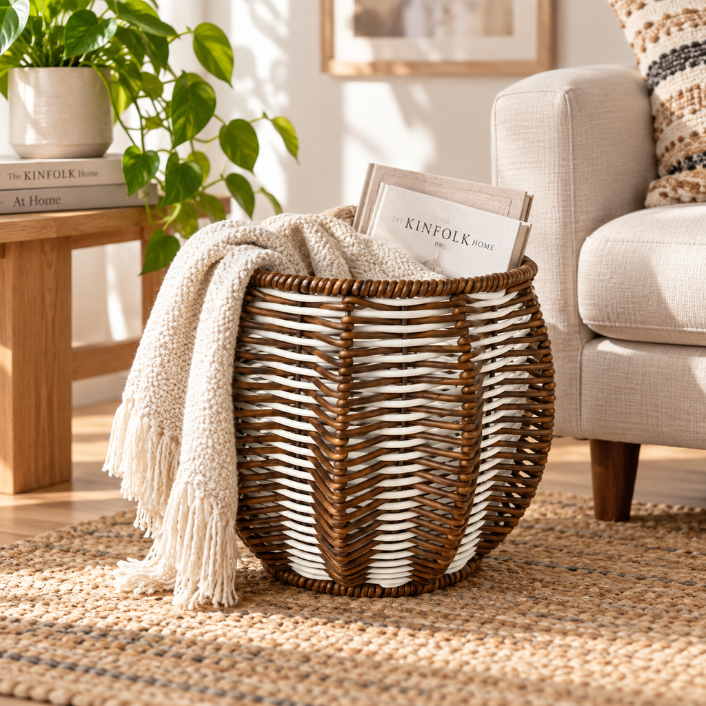 Handwoven PE & PP Wicker Storage Basket – Decorative & Durable Home Organizer