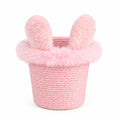 Pink Plush Bunny Ear Handwoven Paper Rope Storage Basket | Cute Kids Room Organizer | Easter Gift & Decorative Basket