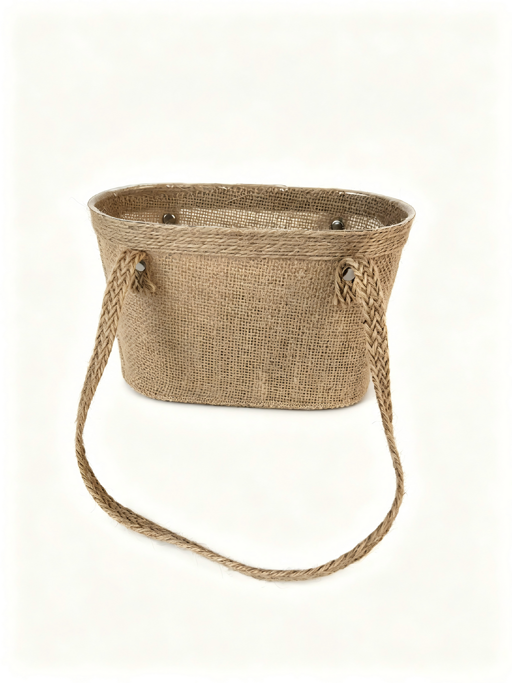 Natural Jute Fabric Basket with Braided Handle – Rustic Gift & Storage Basket