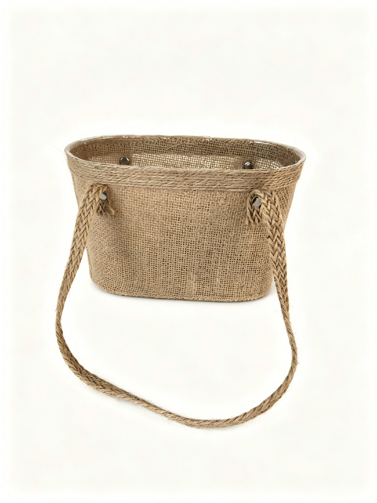 Natural Jute Fabric Basket with Braided Handle – Rustic Gift & Storage Basket