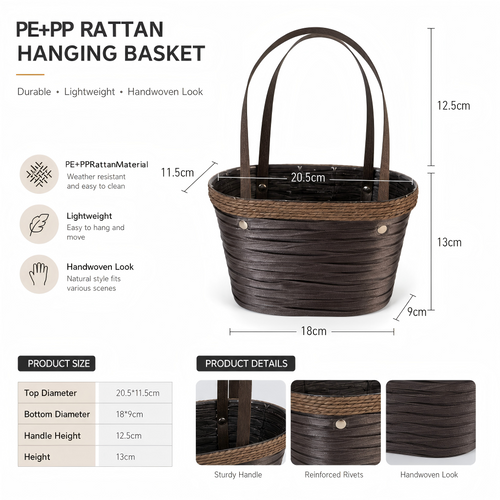 Custom Black PE+PP Rattan Hanging Gift Basket with Woven Design | Durable & Lightweight Basket for Gifts & Storage