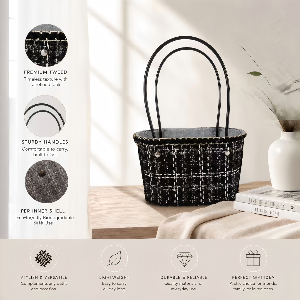 Custom Black Fabric & PET Hanging Gift Basket | Elegant Woven Basket with Sturdy Handles