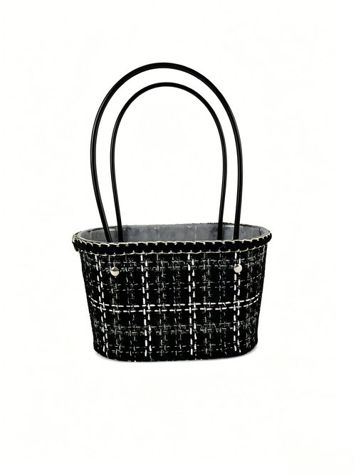 Custom Black Fabric & PET Hanging Gift Basket | Elegant Woven Basket with Sturdy Handles