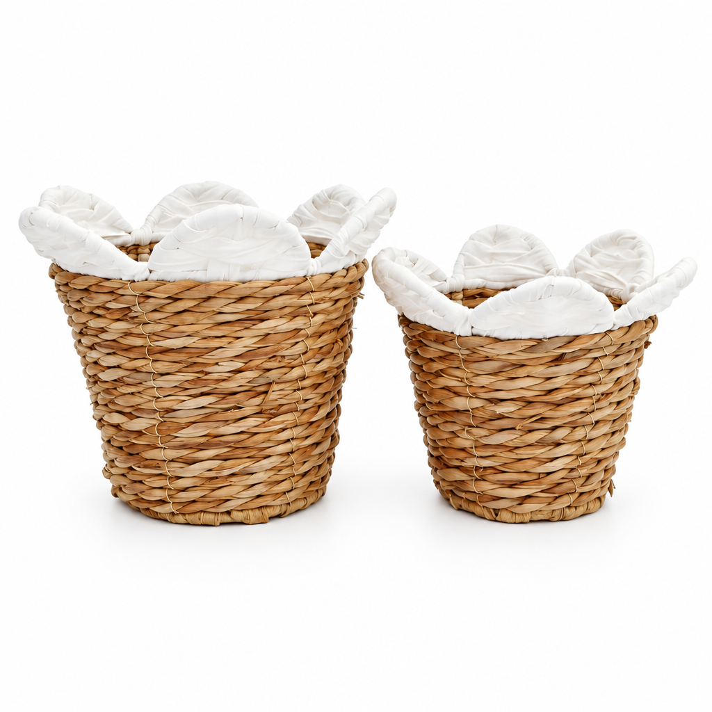 Handwoven Natural Cattail Storage Baskets Set of 2 – Durable PE + PP Wicker Baskets for Home Décor & Organization