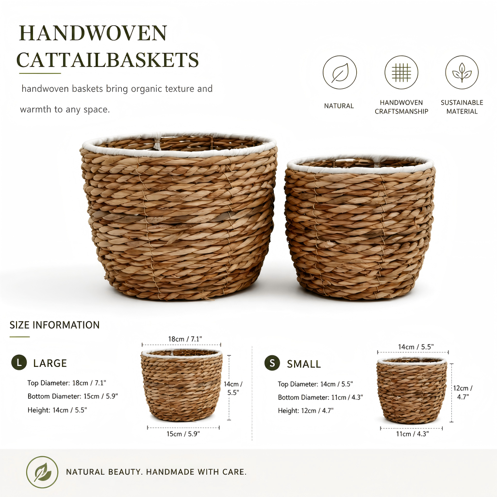 Handwoven Woven Planter Basket Set for Indoor Plants and Home Décor