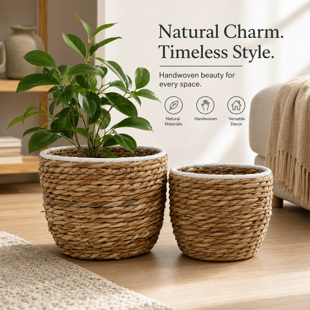 Handwoven Woven Planter Basket Set for Indoor Plants and Home Décor