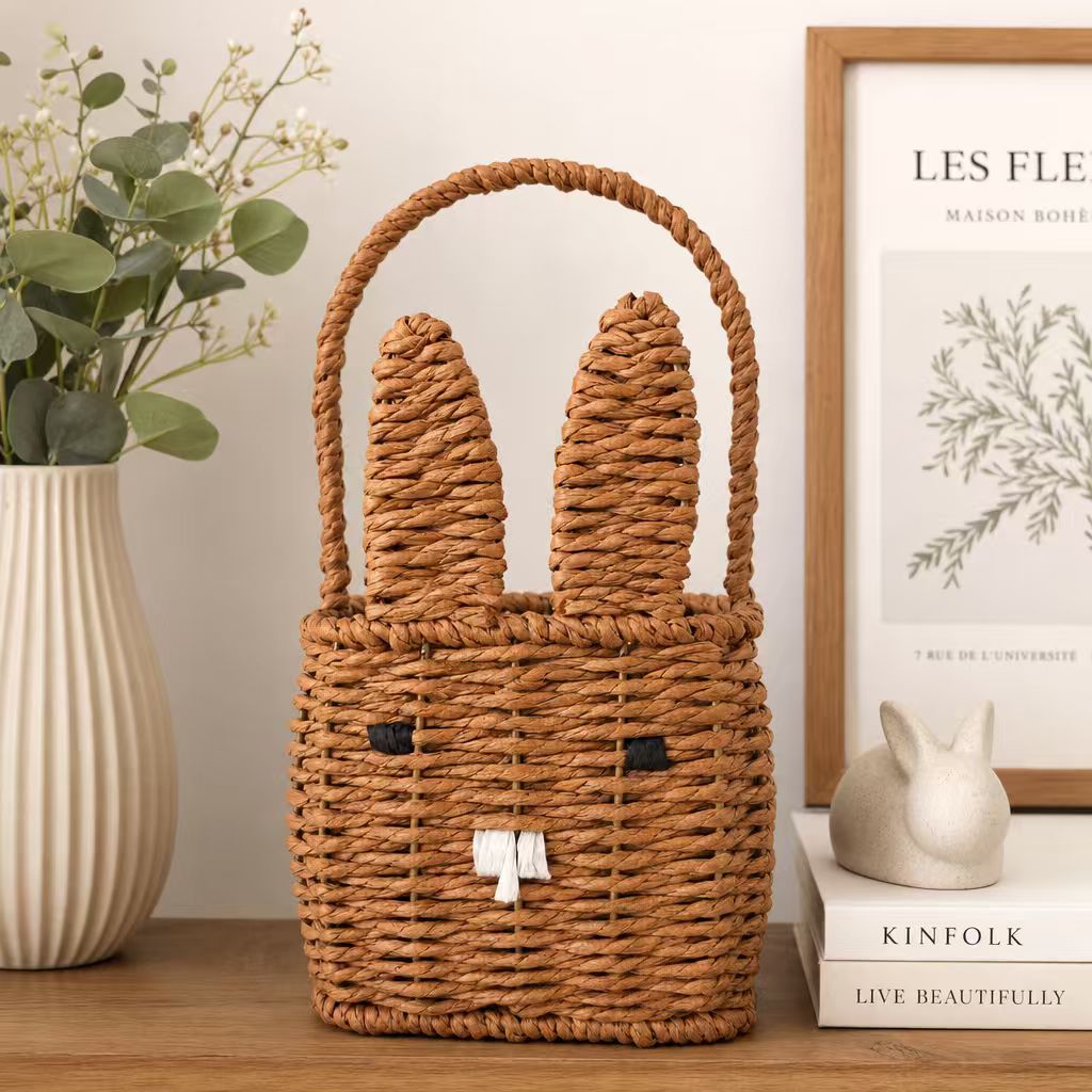 Handwoven Bunny Basket with Handle – Kids Easter Gift & Storage Basket