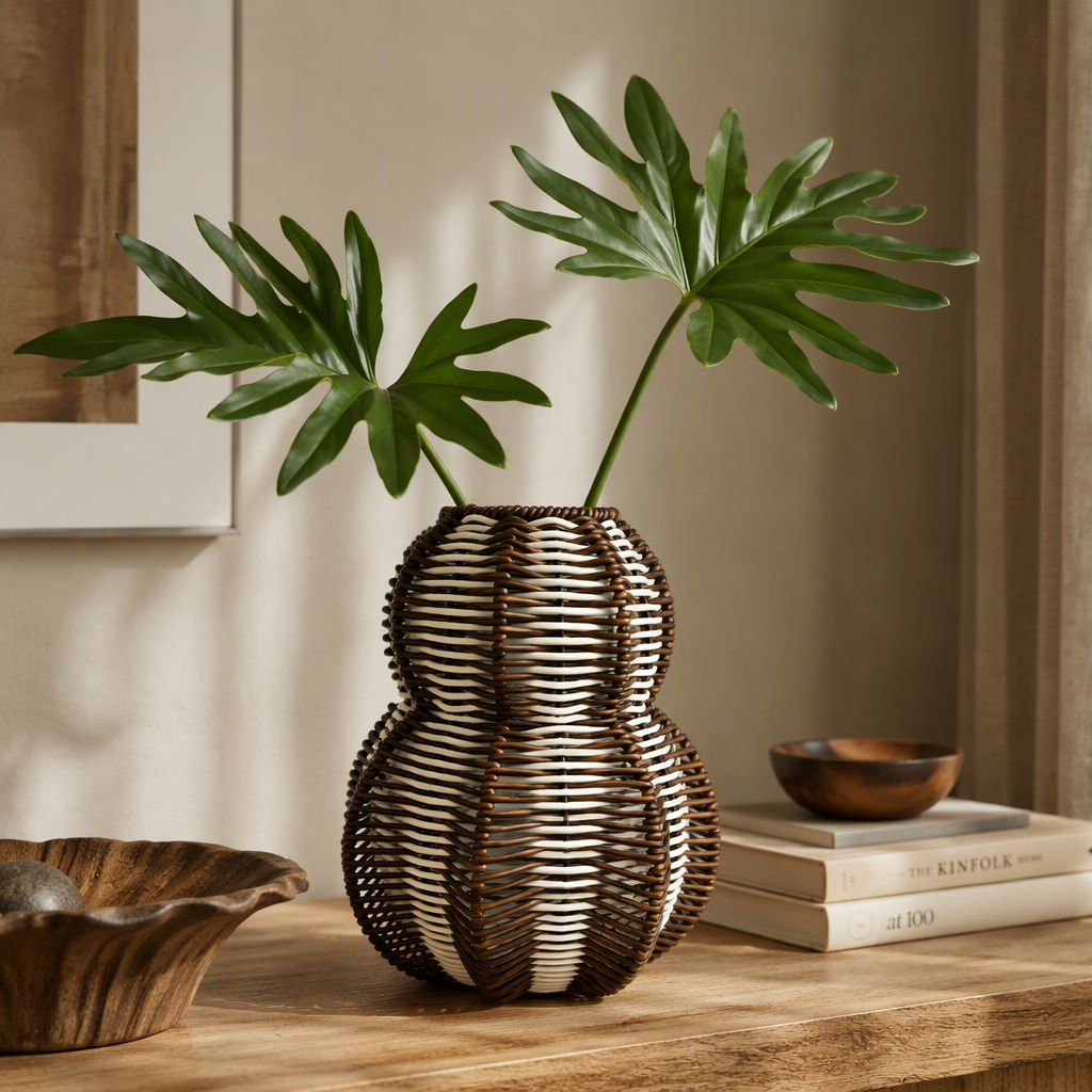 Handwoven PE & PP Wicker Vase Basket – Decorative Home Storage & Organizer