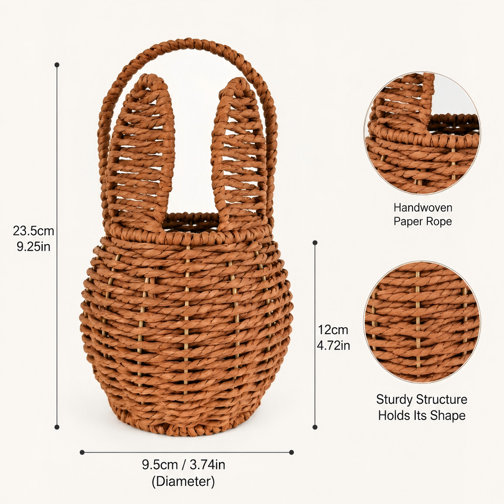 Natural Brown Woven Bunny Basket for Easter Gifts, Kids & Home Décor