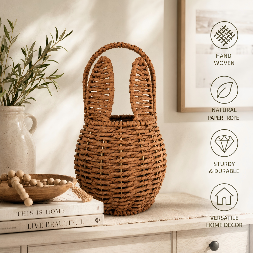Natural Brown Woven Bunny Basket for Easter Gifts, Kids & Home Décor