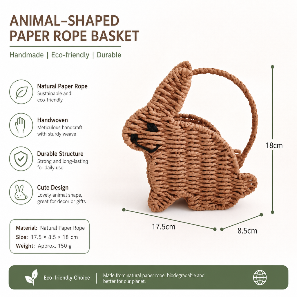 Cute Woven Bunny Carry Basket for Easter Gifts, Kids & Holiday Décor