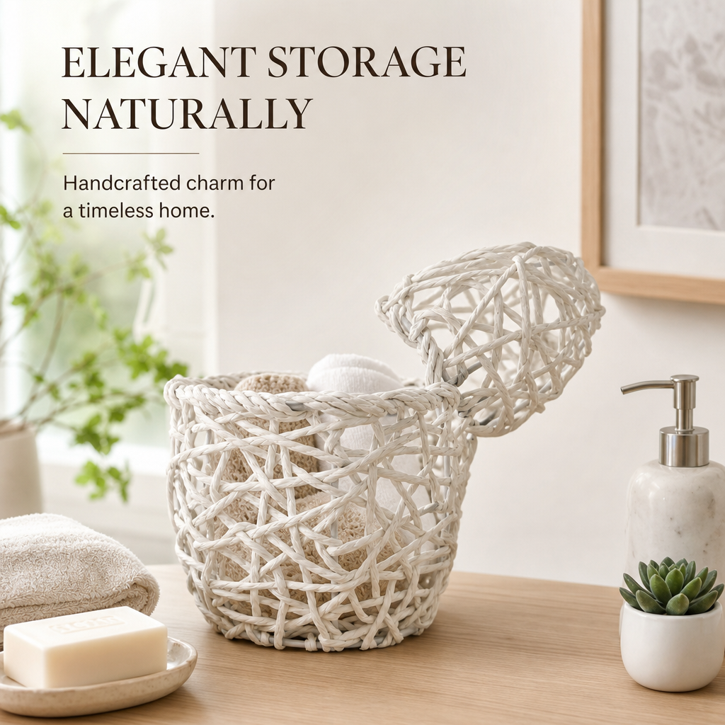 White Woven Floral Display Basket with Artistic Open-Weave Design
