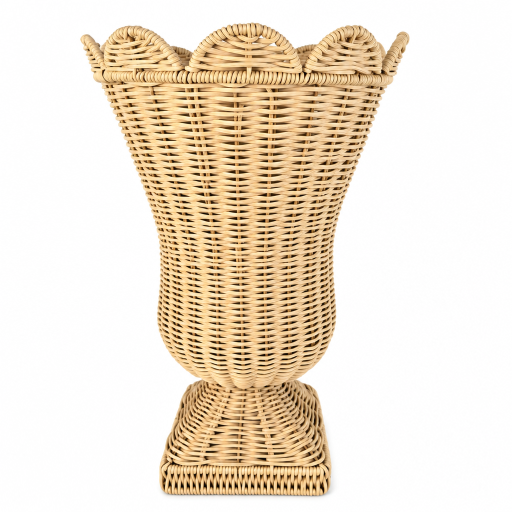 Decorative Handwoven Wicker Floor Planter with Pedestal Base and Floral Edge