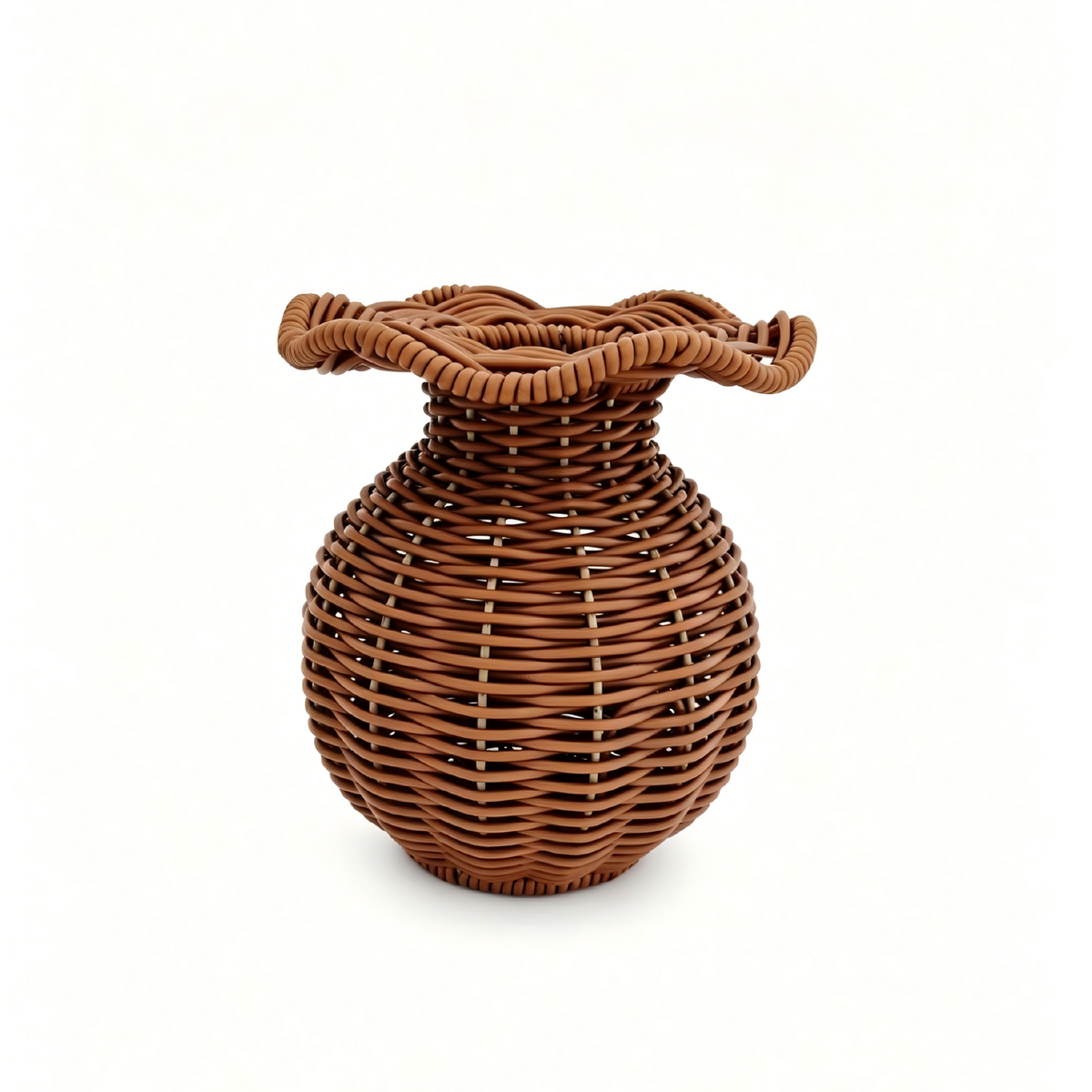 Rustic Handwoven Wicker Flower Vase with Decorative Wavy Rim