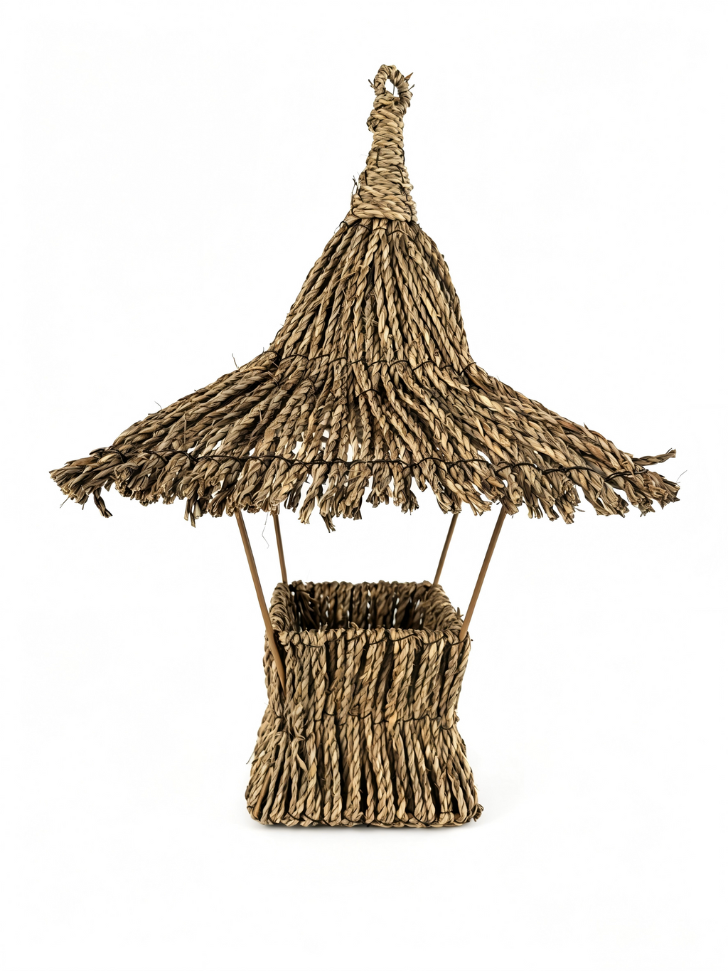 Rustic Handwoven Seagrass Basket with Decorative Canopy for Floral & Gift Display