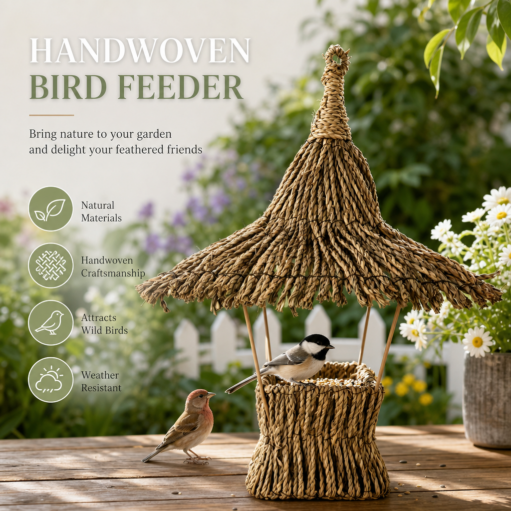 Rustic Handwoven Seagrass Basket with Decorative Canopy for Floral & Gift Display