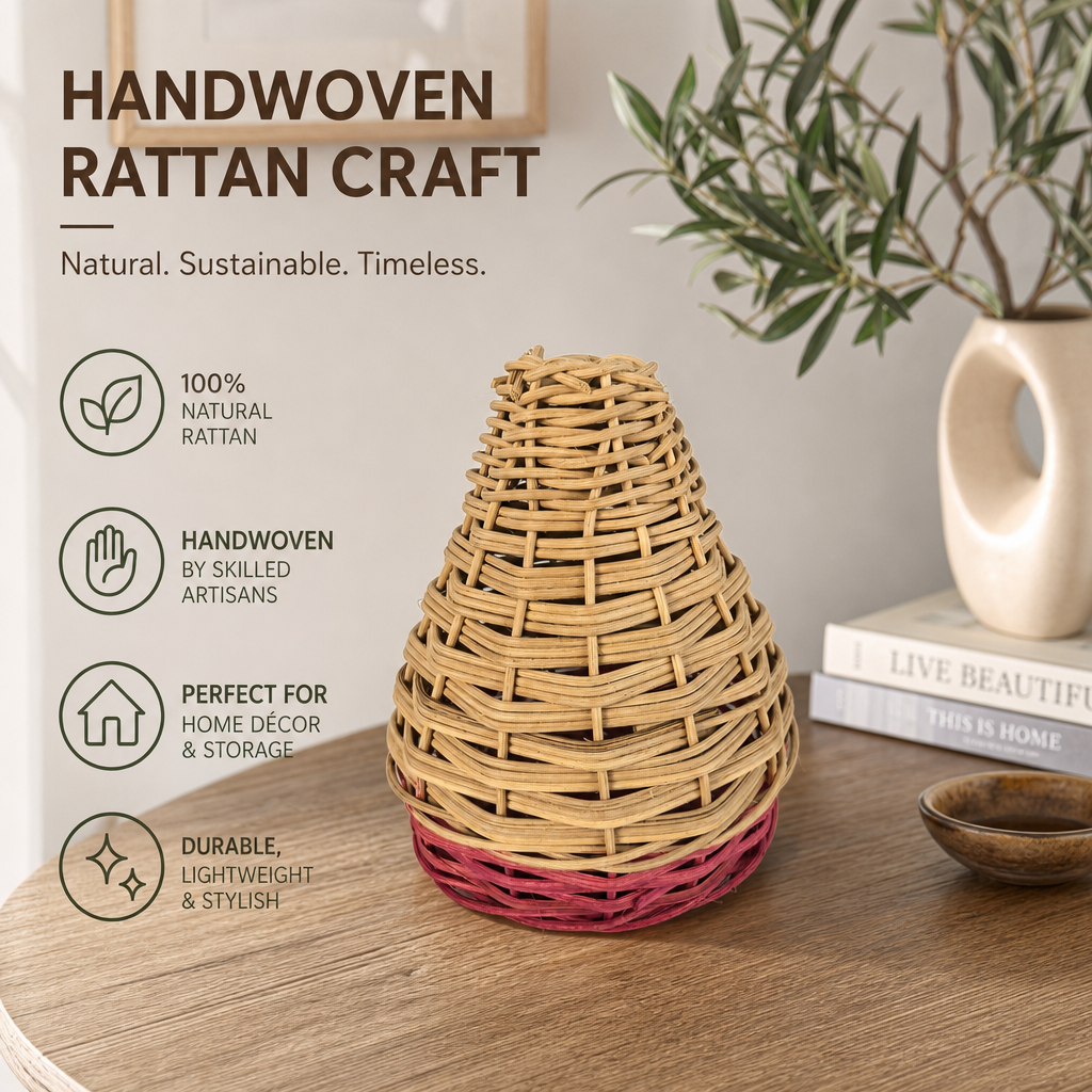 Handwoven Natural Rattan Wicker Vase Basket – Rustic Floral Arrangement & Home Decor