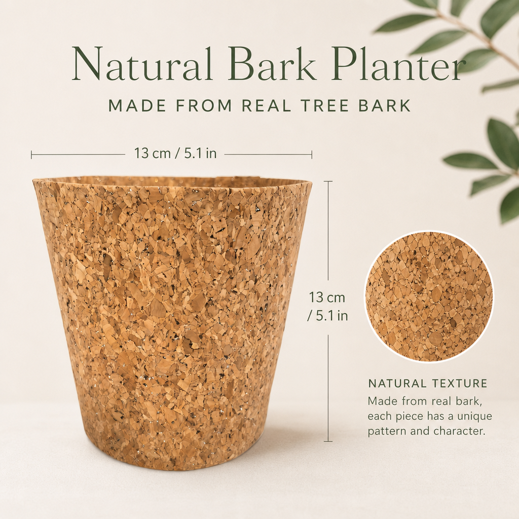 Natural Cork Planter Pot Cover – Decorative Indoor Plant & Storage Container