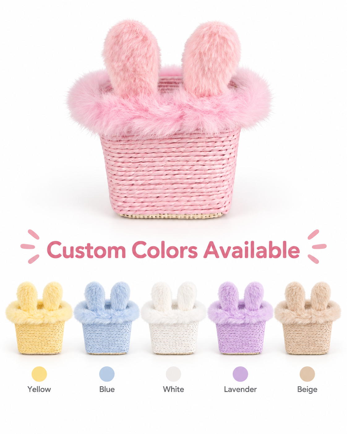 Bunny Ear Woven Storage Basket | Kids Toy Clothes & Small Item Organizer | Plush Rabbit Home Decor Basket