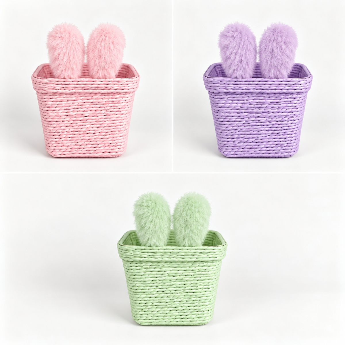 White Woven Storage Basket with Bunny Ear Design – Multipurpose Home Desktop Organizer