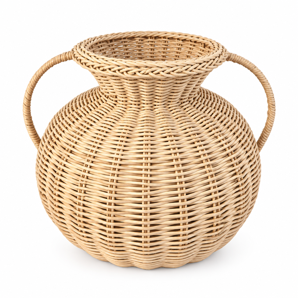 Handwoven Natural Rattan Vase Basket with Handles – Rustic Floral Arrangement & Home Decor