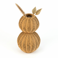 Decorative Handwoven Wicker Floor Vase with Double-Round Gourd Design