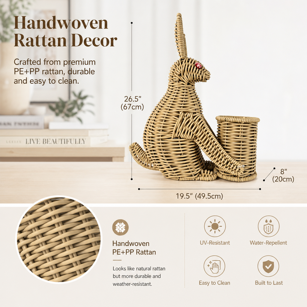 Handwoven Wicker Kangaroo Storage Basket – Decorative Animal Organizer for Home & Kids Room