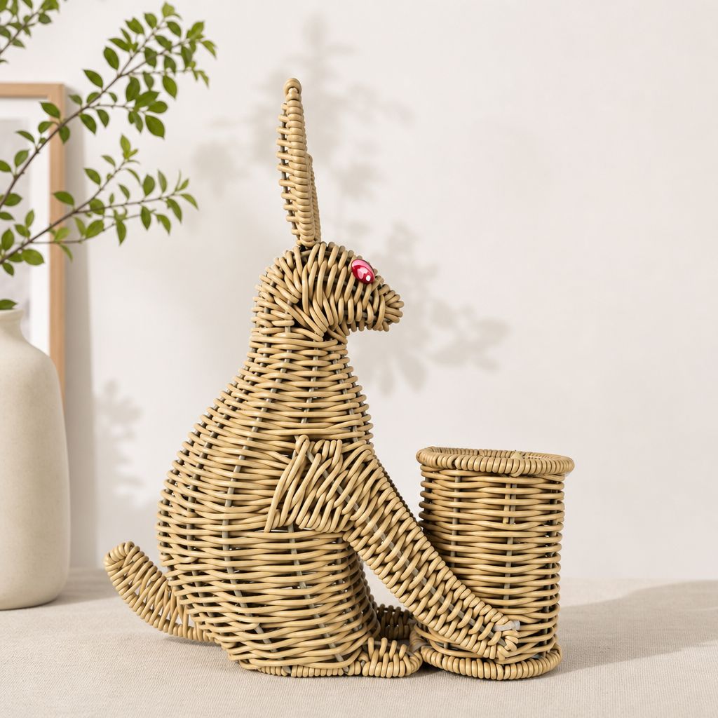 Handwoven Wicker Kangaroo Storage Basket – Decorative Animal Organizer for Home & Kids Room