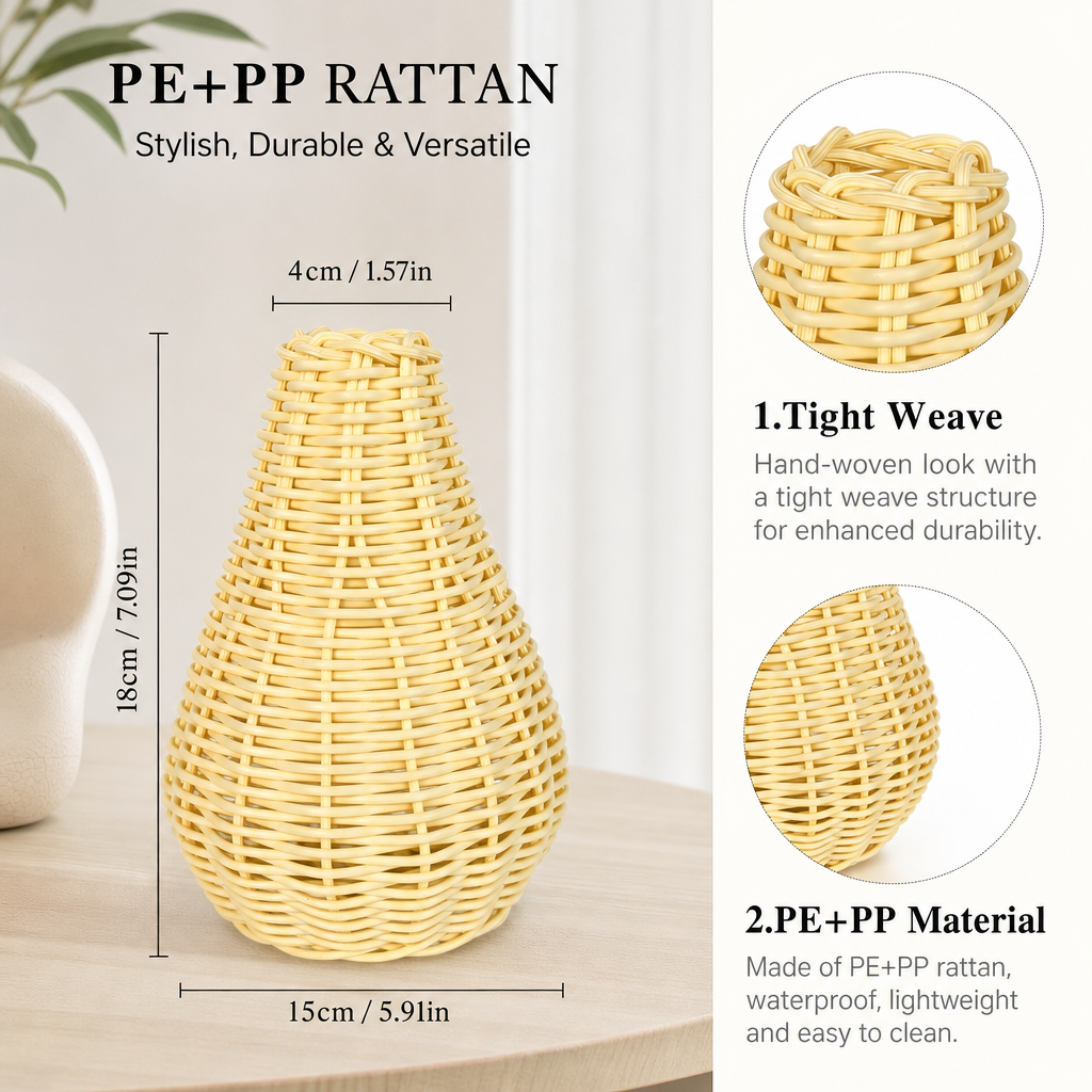 Handwoven Wicker Gourd-Shaped Decorative Vase – Natural Rattan Flower & Home Décor Basket