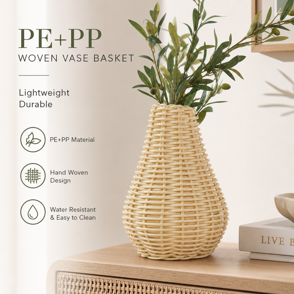 Handwoven Wicker Gourd-Shaped Decorative Vase – Natural Rattan Flower & Home Décor Basket