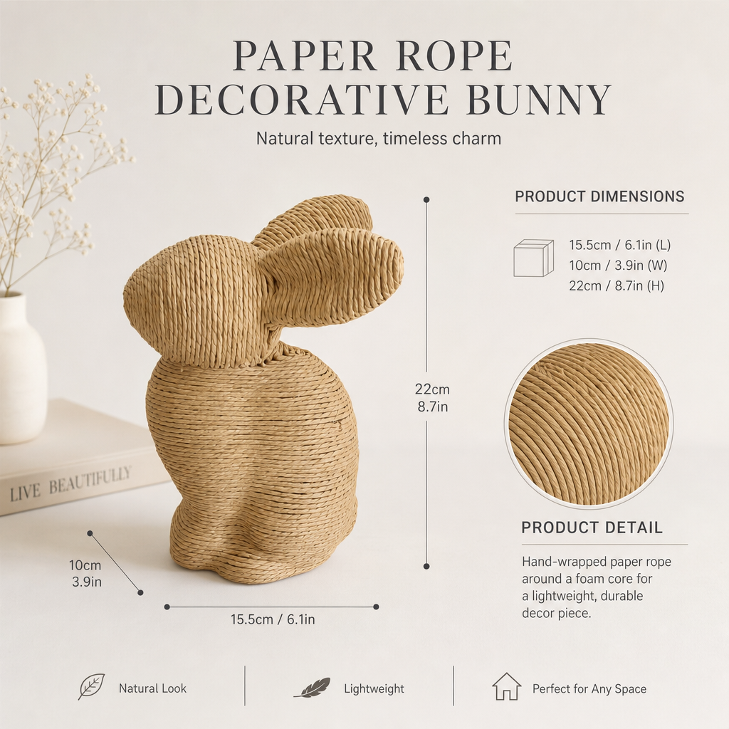 Handwoven Bunny Decorative Figurine – Natural Woven Easter & Home Décor Accent