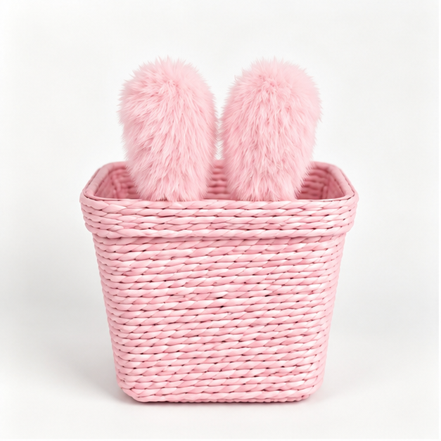 White Woven Storage Basket with Bunny Ear Design – Multipurpose Home Desktop Organizer