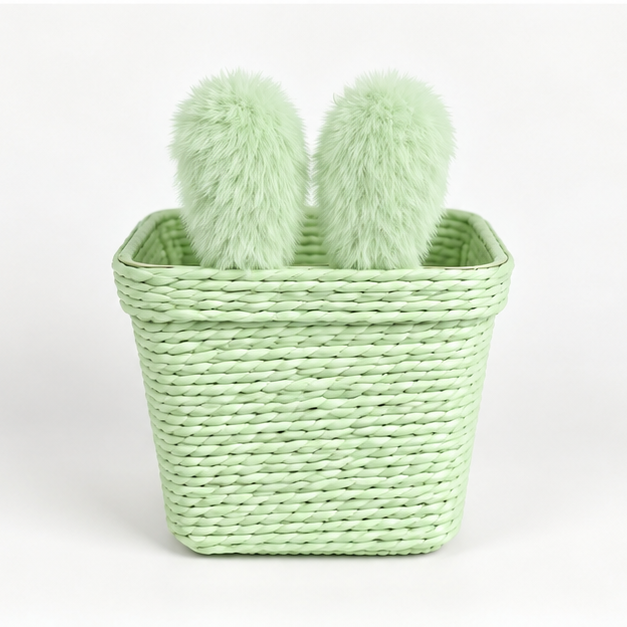 White Woven Storage Basket with Bunny Ear Design – Multipurpose Home Desktop Organizer