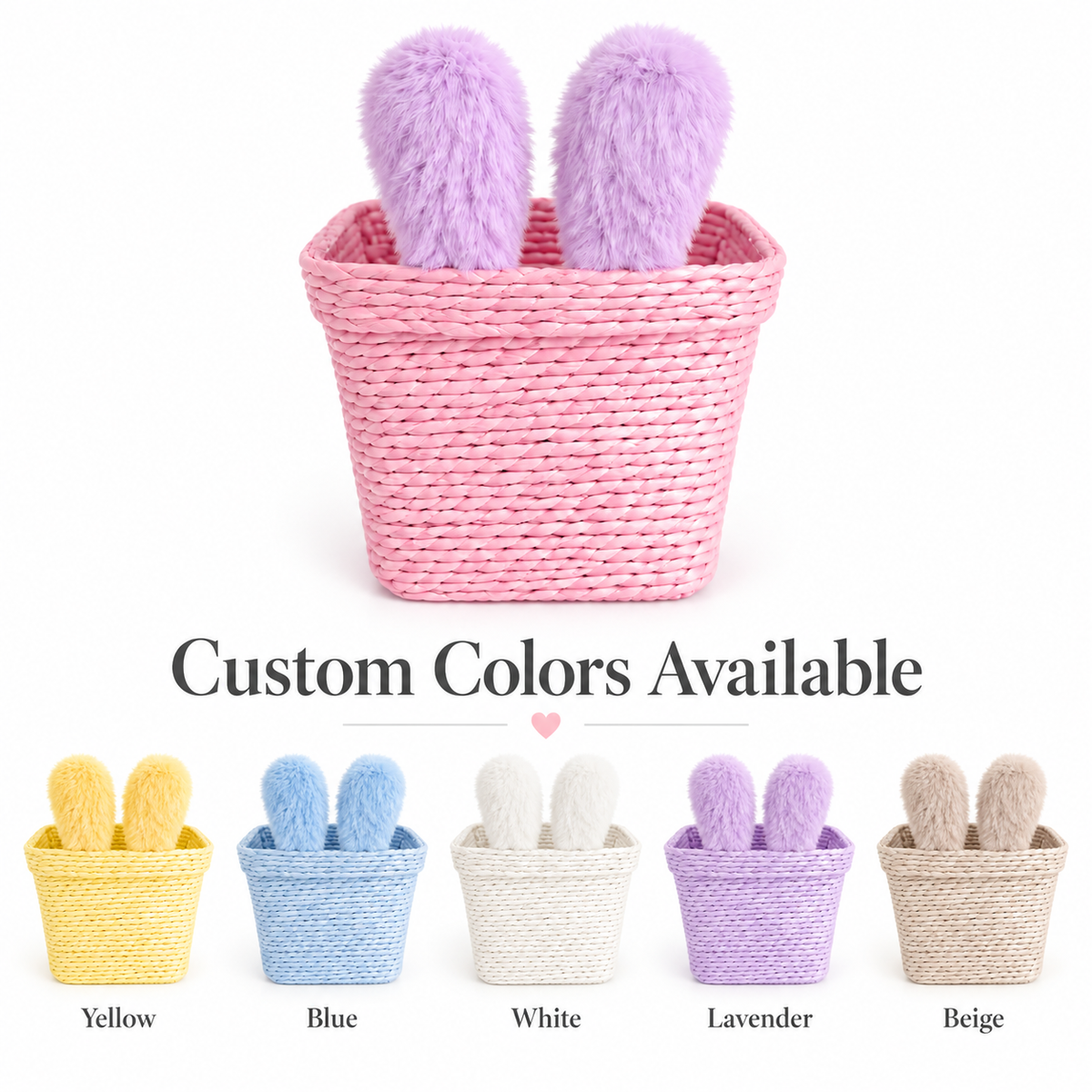 White Woven Storage Basket with Bunny Ear Design – Multipurpose Home Desktop Organizer