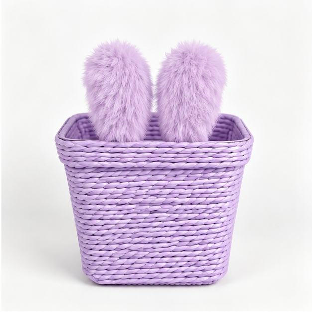 White Woven Storage Basket with Bunny Ear Design – Multipurpose Home Desktop Organizer