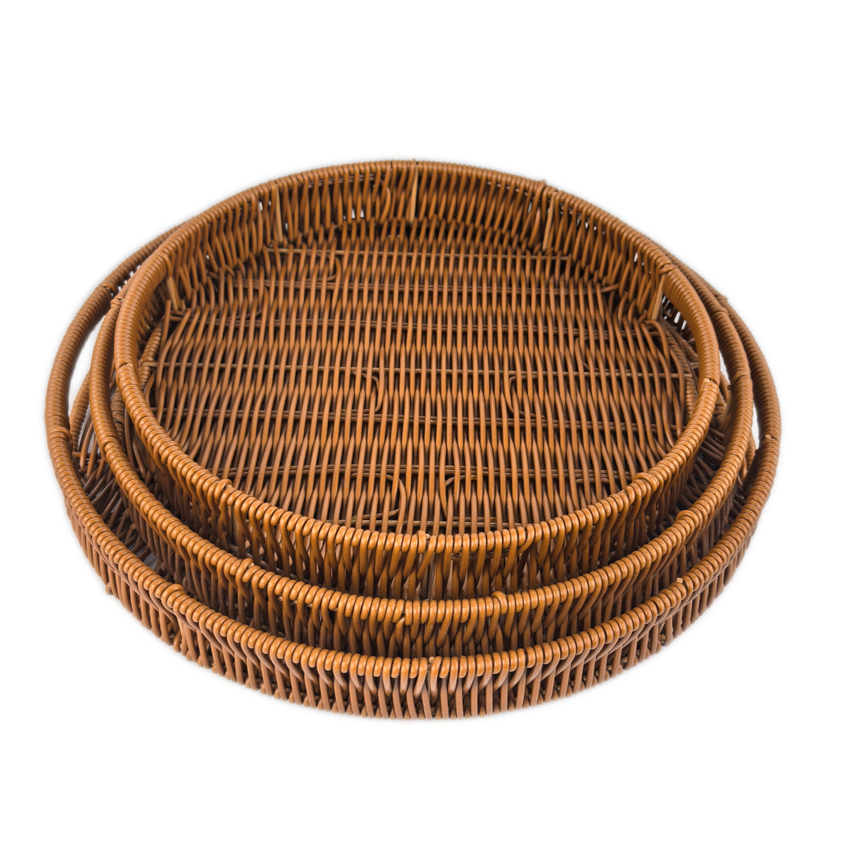 Handwoven Wicker Round Tray Set – Nesting Decorative Serving & Storage Baskets