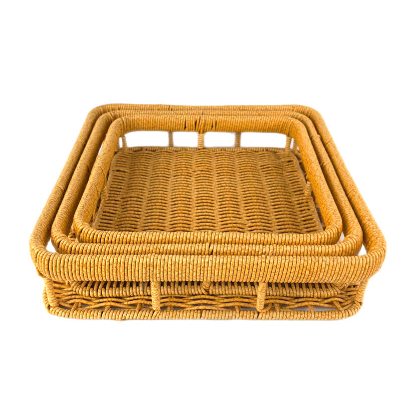 Handwoven Rattan Square Tray Set – Nesting Serving & Decorative Storage Trays