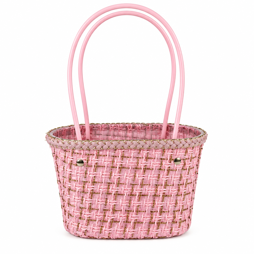 Chic Handwoven Mini Tote Gift Basket – Pink Woven Basket with Double Handles, Lightweight Decorative Gift Basket, Custom Size, Color & Design