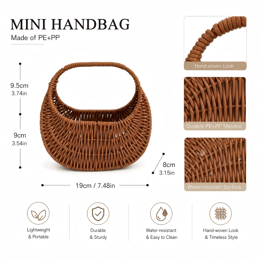 Handwoven PE & PP Mini Tote Basket – Lightweight Water-Resistant Gift Basket with Stylish Handle, Reusable Storage & Gift Basket, Custom Size & Color