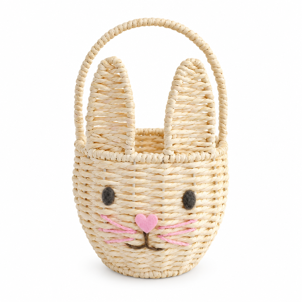 Handwoven Bunny Face Basket with Handle – Kids Easter Gift & Candy Basket