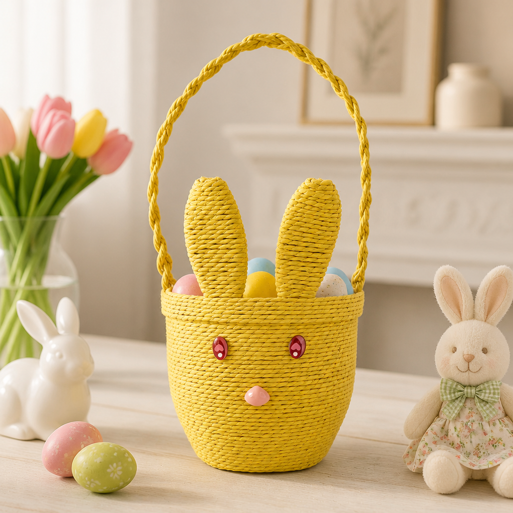 Cute Yellow Bunny Woven Basket for Kids, Easter Gifts & Party Décor