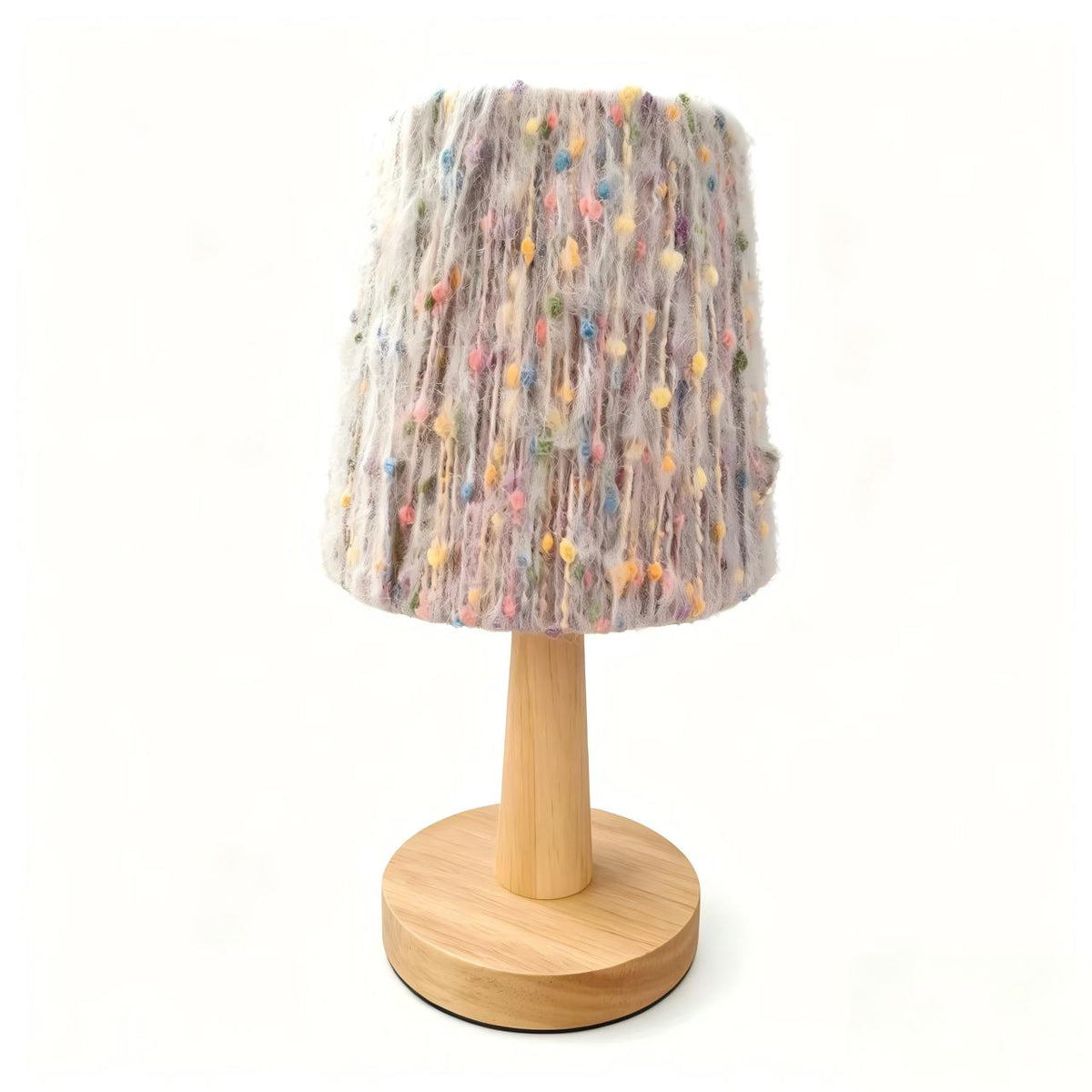 Handcrafted Multicolor Yarn Table Lamp with Wooden Base for Bedroom & Kids Room